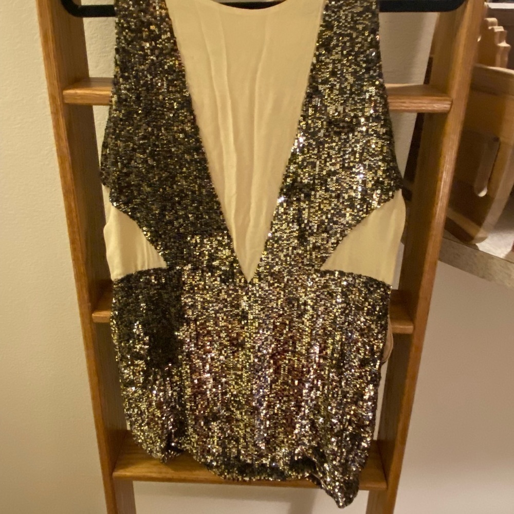 Sequin silver gold mesh nude inserts mini dress - Picture 3 of 4